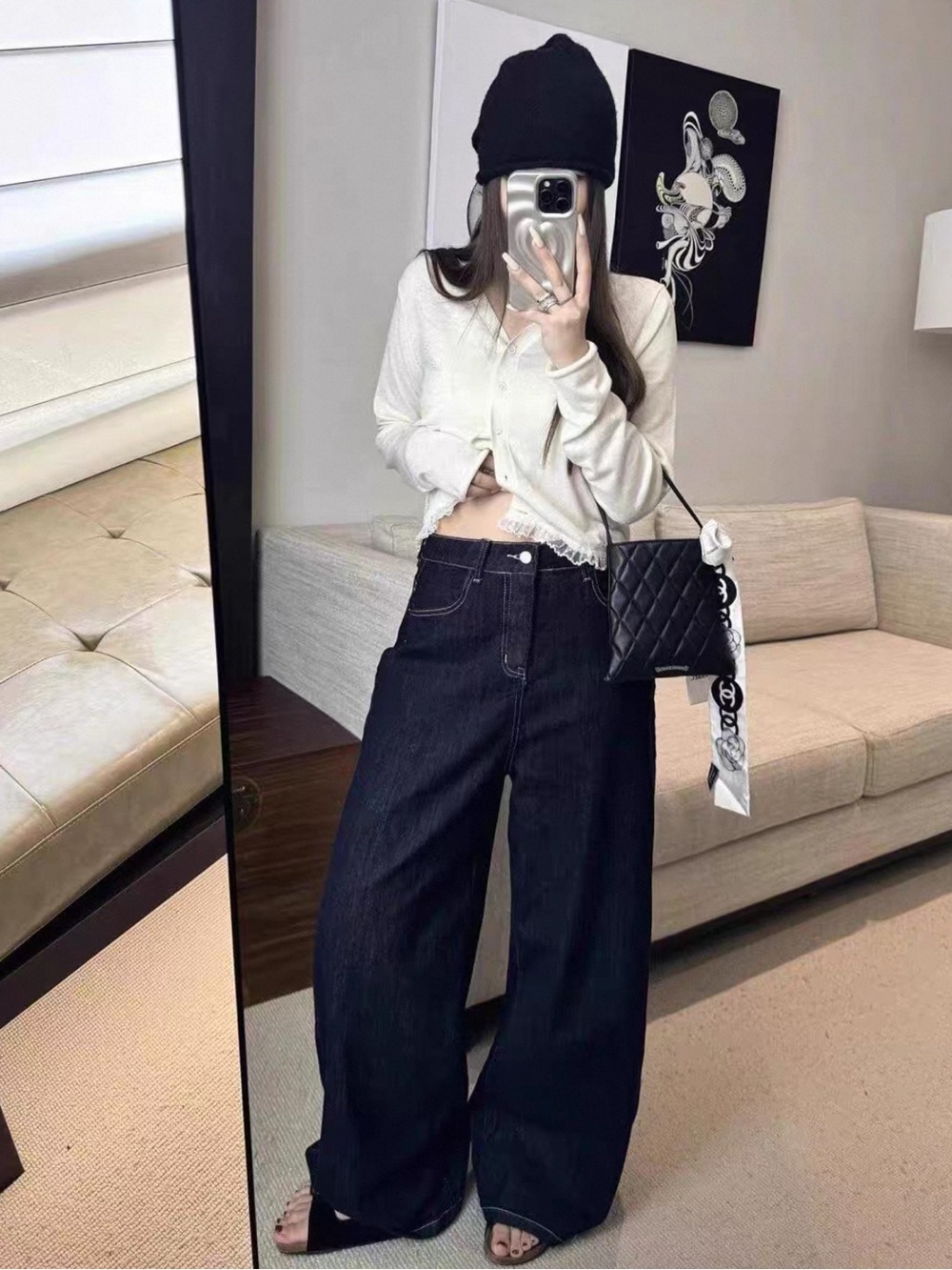 Boutique Dark Blue Wide Leg High-Waist Women Jeans